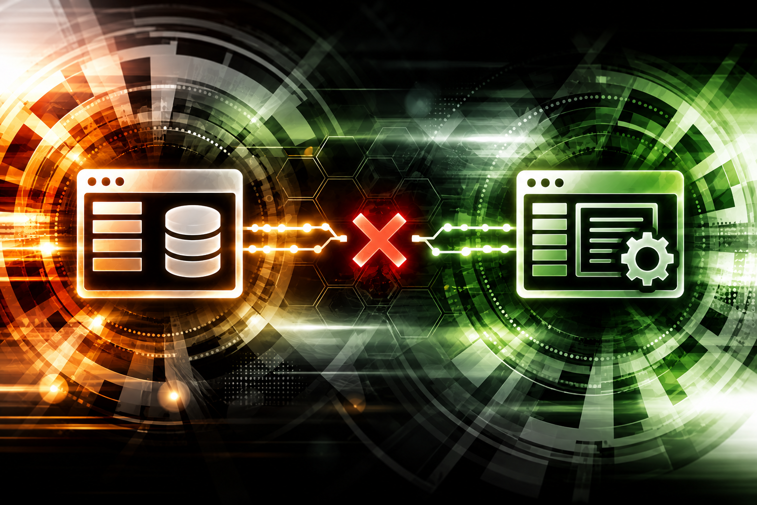 Schema di due applicazioni aziendali con uno scambio di dati interrotto. Schema di due applicazioni aziendali con uno scambio di dati interrotto.